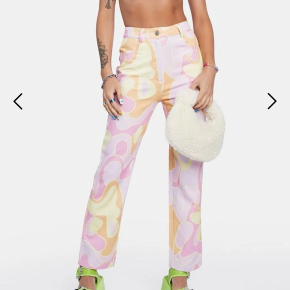 Peppermayo x Dolls Kill Psychedelic Print Keep Your Heart Pants Size 6 Y2K Retro - Picture 12 of 13